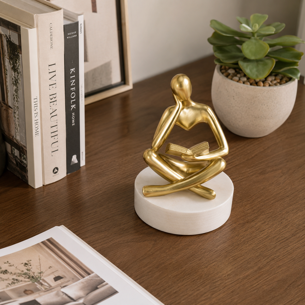 Thinker Sculpture Figurine – Modern Statue Ornament for Home Desk & Shelf Decor