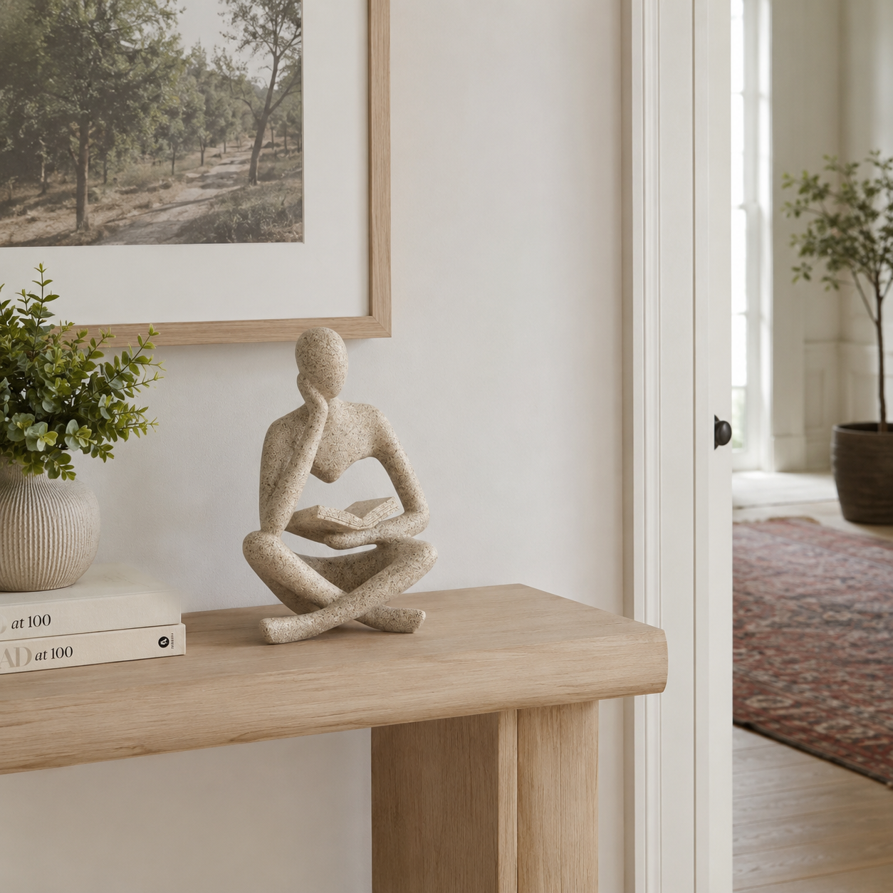 Thinker Sculpture Figurine – Modern Statue Ornament for Home Desk & Shelf Decor