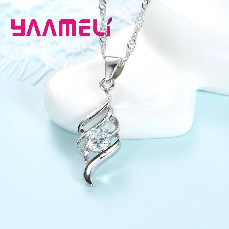 Jewellery Set Women's – 925 Sterling Silver Colour Pendant Necklace & Hoop Earrings