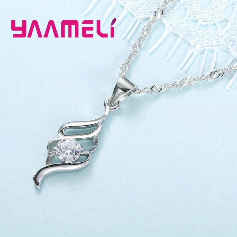Jewellery Set Women's – 925 Sterling Silver Colour Pendant Necklace & Hoop Earrings