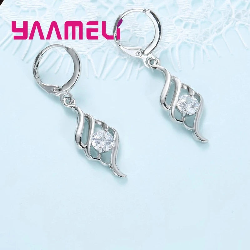 Jewellery Set Women's – 925 Sterling Silver Colour Pendant Necklace & Hoop Earrings
