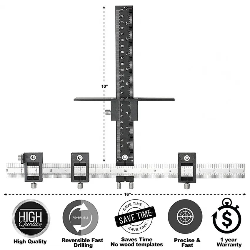 Cabinet Hardware Drill Jig – Metric & Imperial Handle Knob Drilling Template Guide