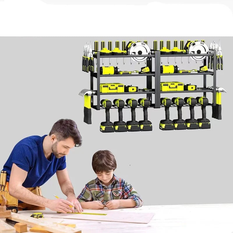 Wall-Mounted Tool Rack – Power Drill Organizer Storage Shelf for Garage & Workshop