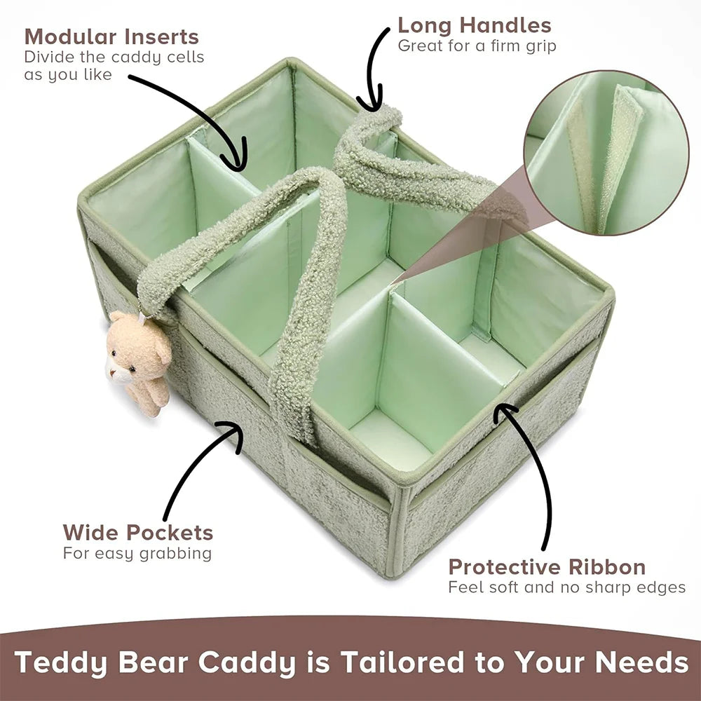 Baby Diaper Caddy Organizer – Plush Teddy Bear Nappy Storage Basket for Newborn