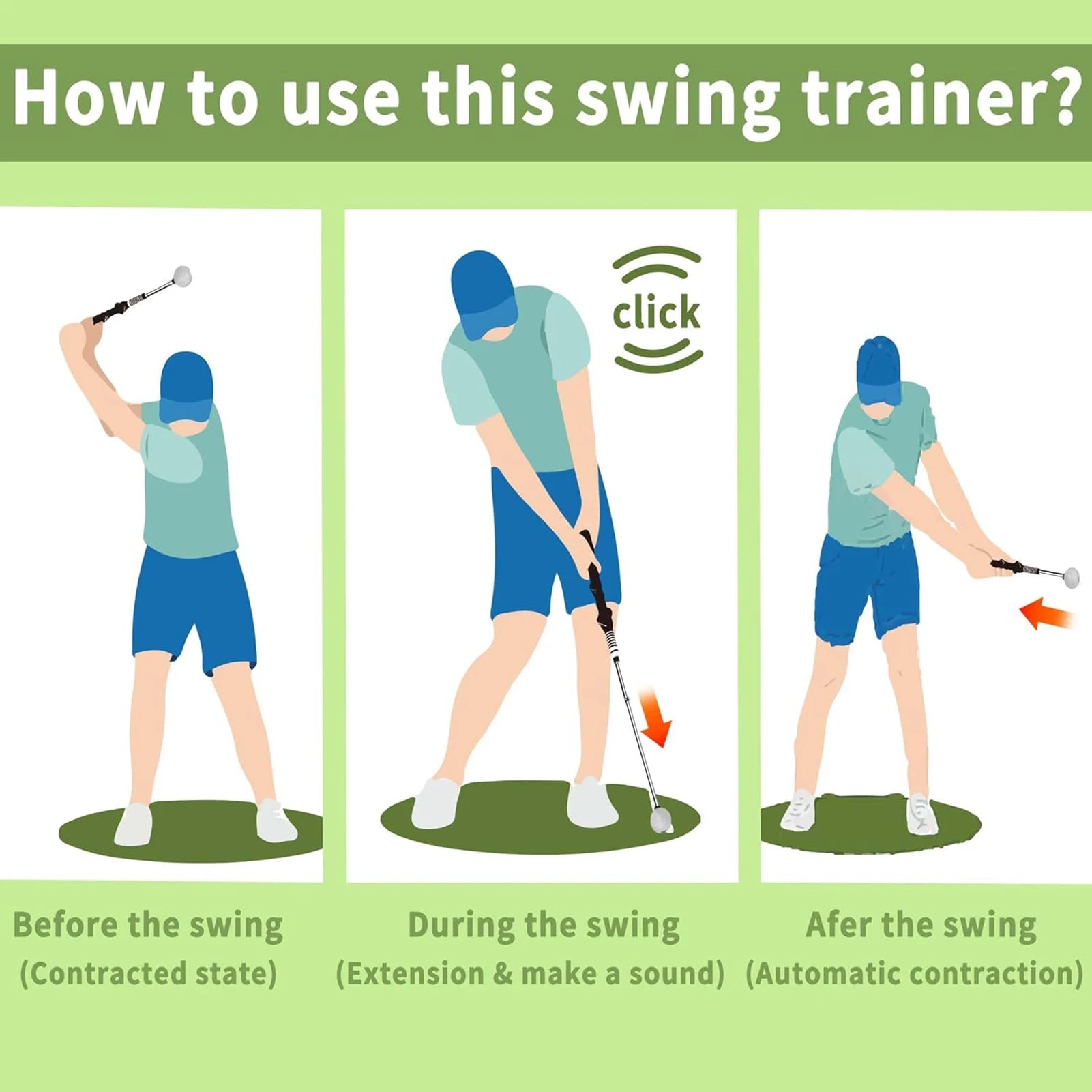 Golf Swing Trainer – Retractable Swing Training Aid with Click Feedback