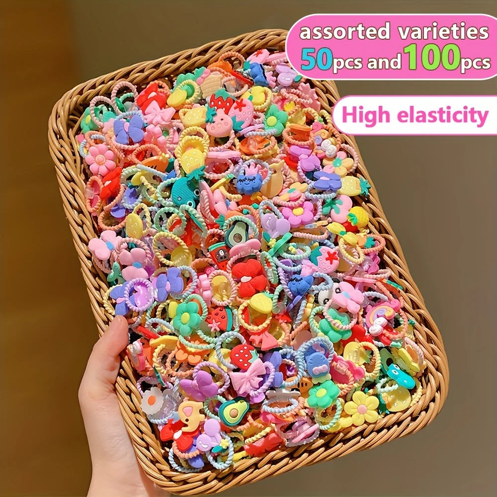 Girls Hair Ties – Elastic No-Crease Hair Bands for Kids, 50/100-Pack