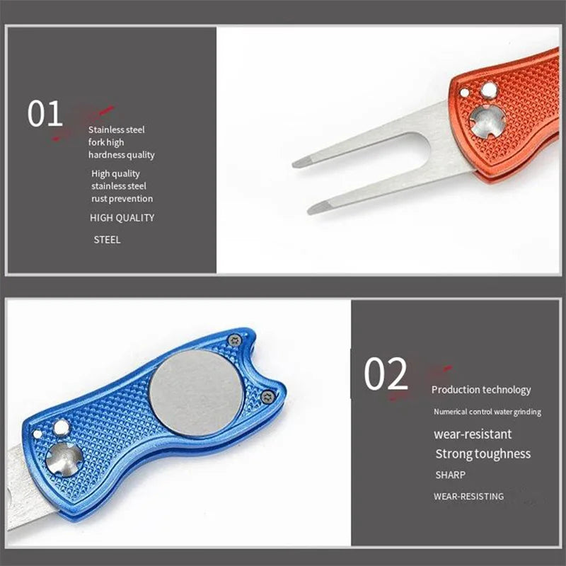 Golf Divot Repair Tool – Foldable All-in-One Green Repair Tool, 1-3 Pack