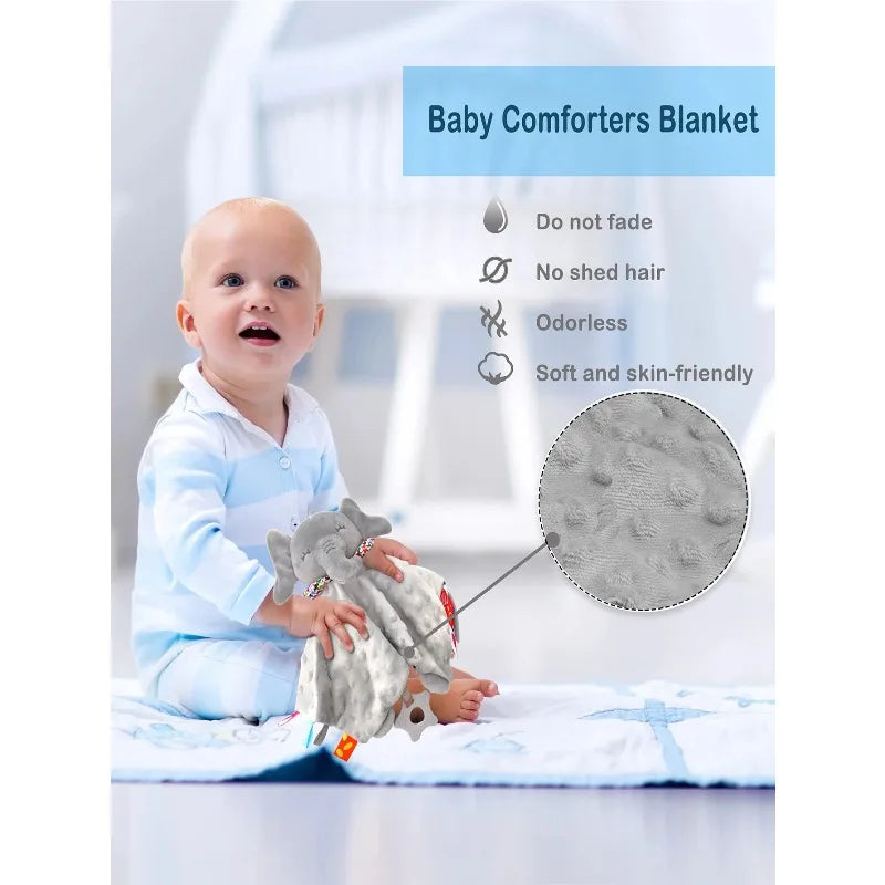 Baby Comforter Blanket – Elephant Soft Soothing Security Towel with Rattle Toy