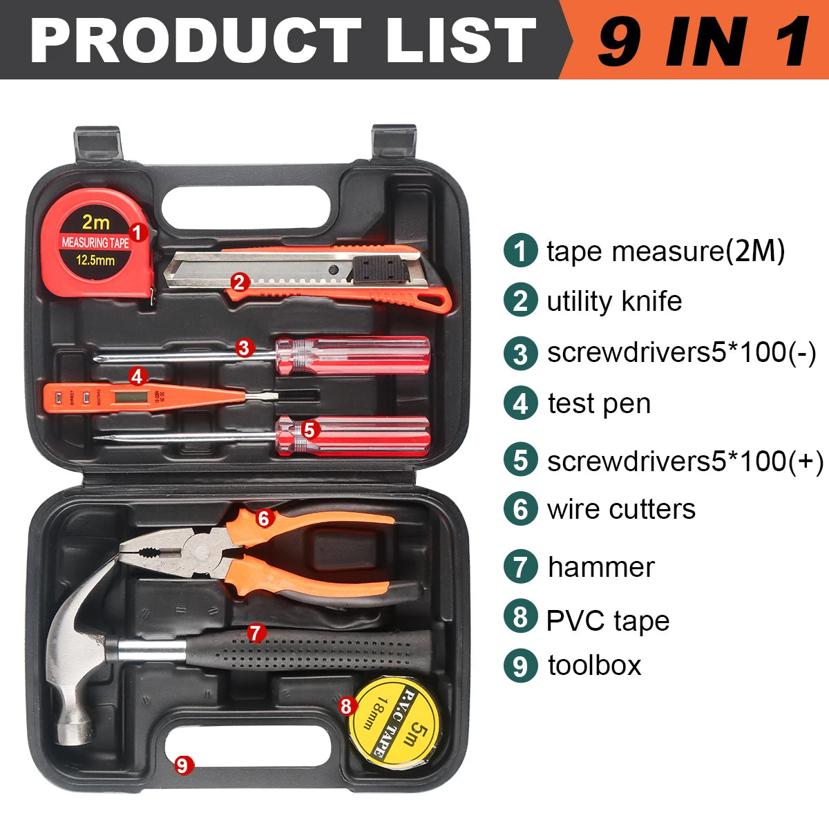 Household Tool Kit with Case – 8 to 13-Piece Home Repair Hand Tool Set