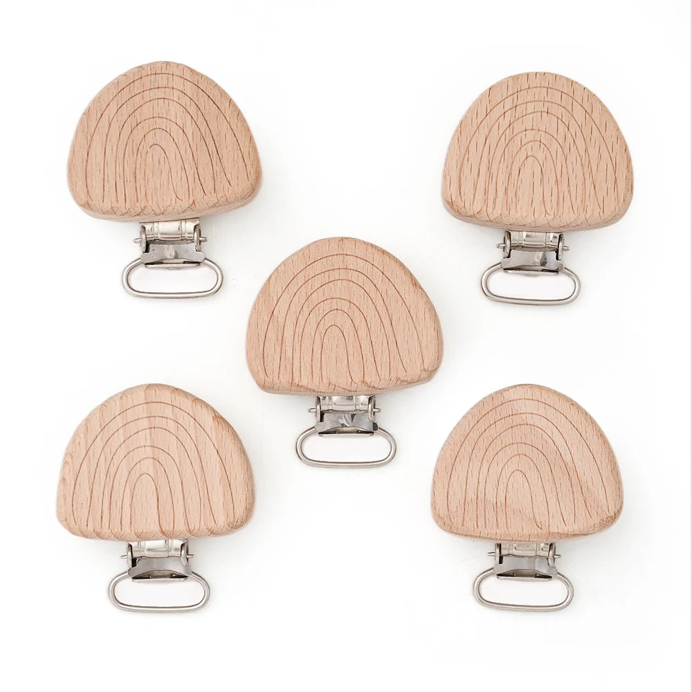 Wooden Pacifier Clips – 5-Pack Beech Teething Dummy Clip Chains for Baby