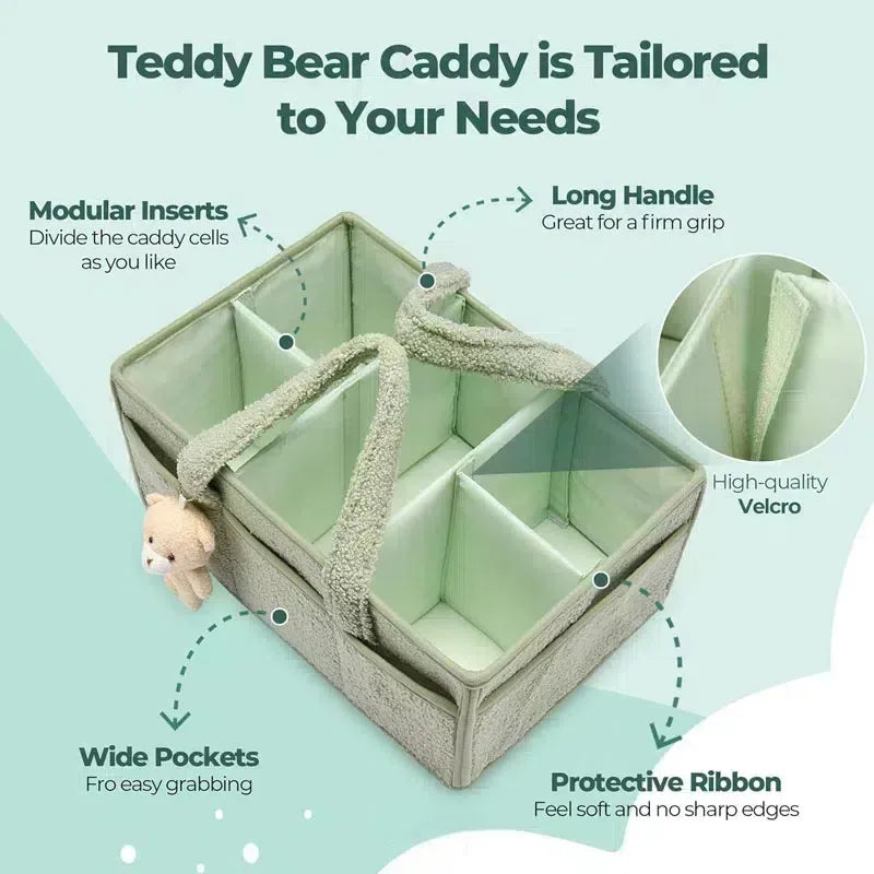 Baby Diaper Caddy Organizer – Plush Teddy Bear Nappy Storage Basket for Newborn