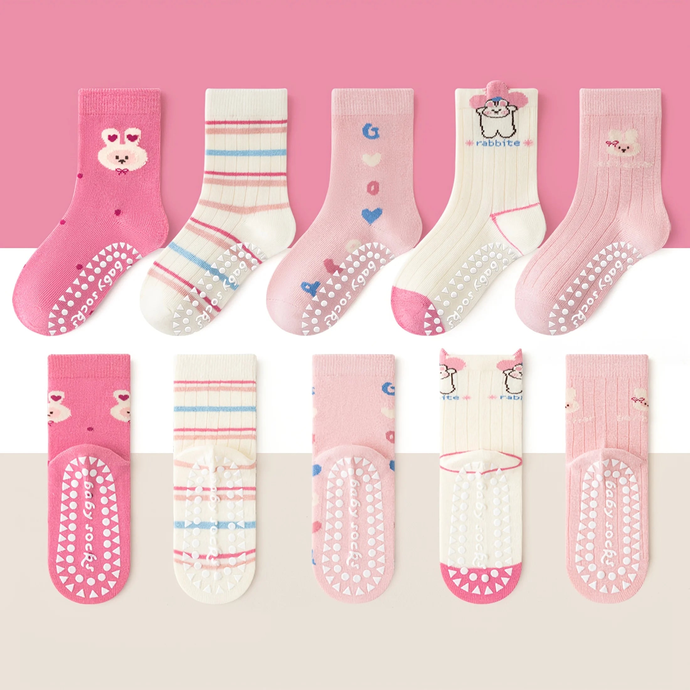 Kids Floor Socks – 5-Pack Anti-Slip Non-Slip Socks for Girls, Babies & Toddlers