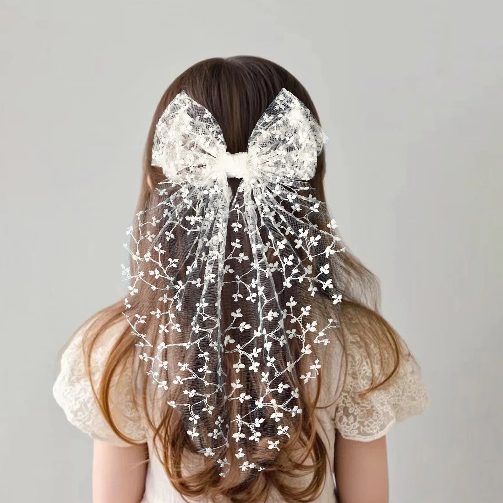 Girls Lace Bow Hair Clip – Embroidered Mesh Hairpin, Princess Hair Accessory