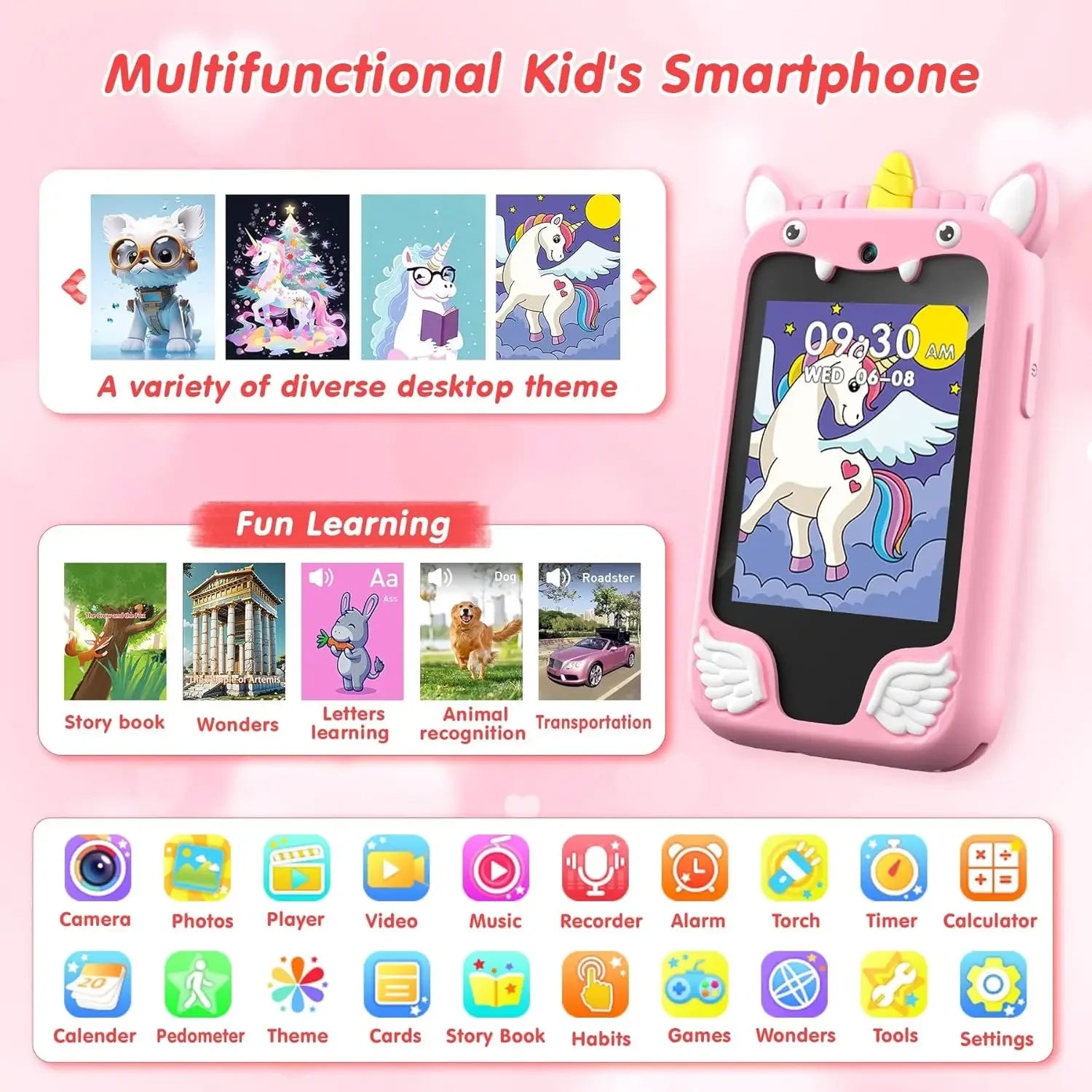 Kids Smart Phone Camera Toy – Digital Play Camera for Toddlers, Green/Blue/Pink/Purple