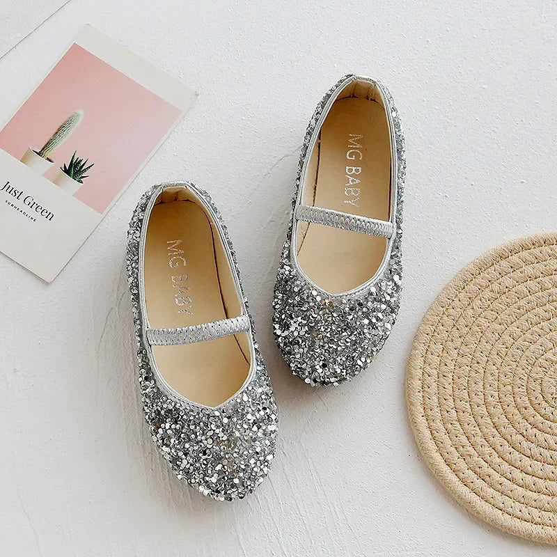 Girls Princess Dress Shoes – Bling Pointed Toe Leather Wedding Shoes, Sizes 21-35