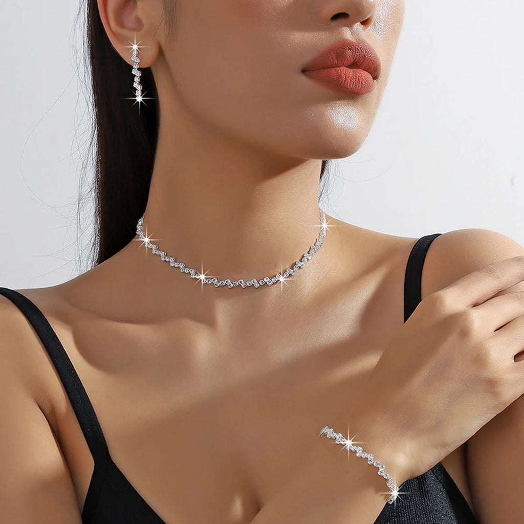 Necklace & Bracelet Set – Silver Plated Collarbone Chain, Minimalist Starry Sky Jewellery