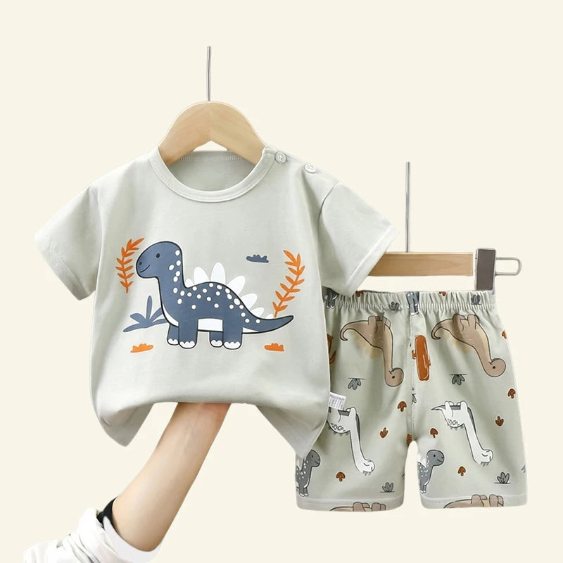 Kids Clothing Set – 2-Piece 100% Cotton Top & Shorts Summer Outfit, 12M-7T