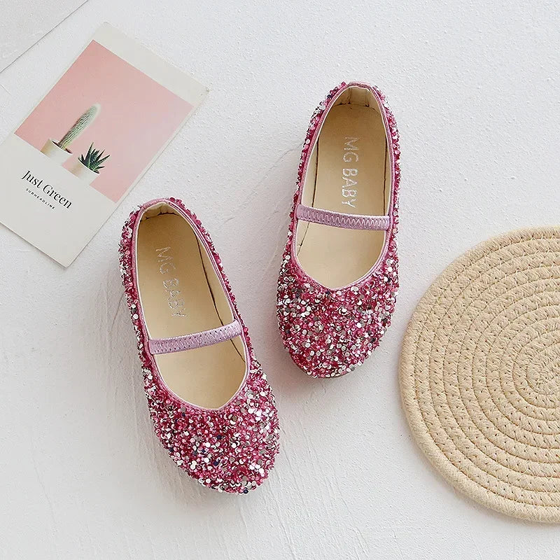 Girls Princess Dress Shoes – Bling Pointed Toe Leather Wedding Shoes, Sizes 21-35