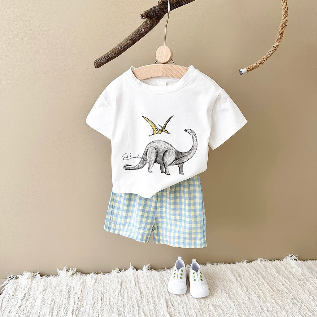 Baby Clothes Set – 2-Piece Dinosaur Print Top & Shorts Outfit for Boys & Girls, Summer