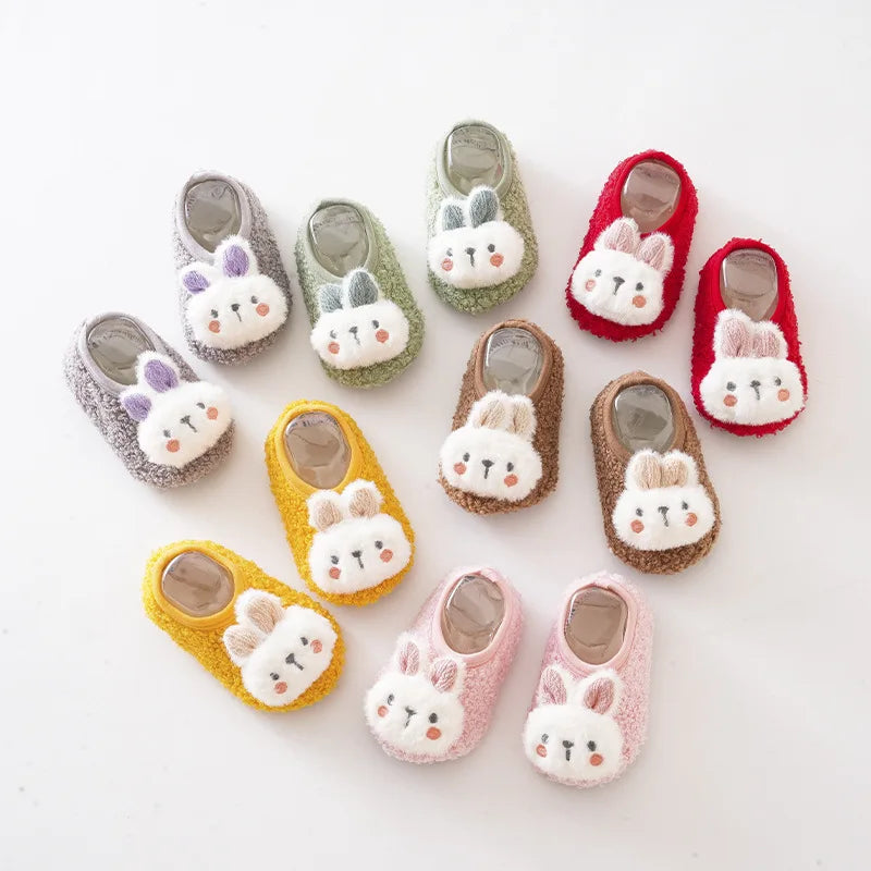Baby Slipper Socks – Cartoon Rabbit Non-Slip Plush Indoor Floor Slippers, 6M-4Y