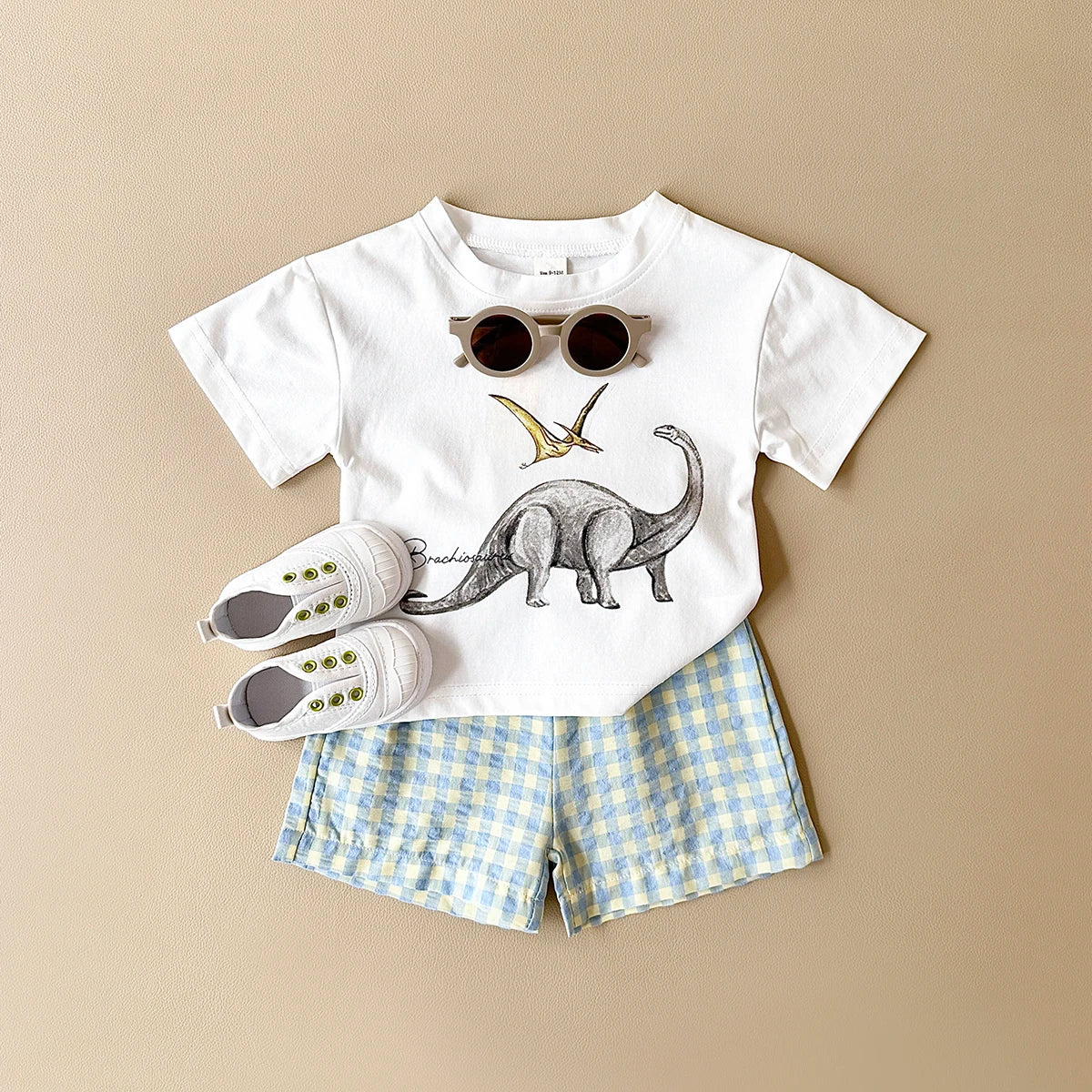 Baby Clothes Set – 2-Piece Dinosaur Print Top & Shorts Outfit for Boys & Girls, Summer