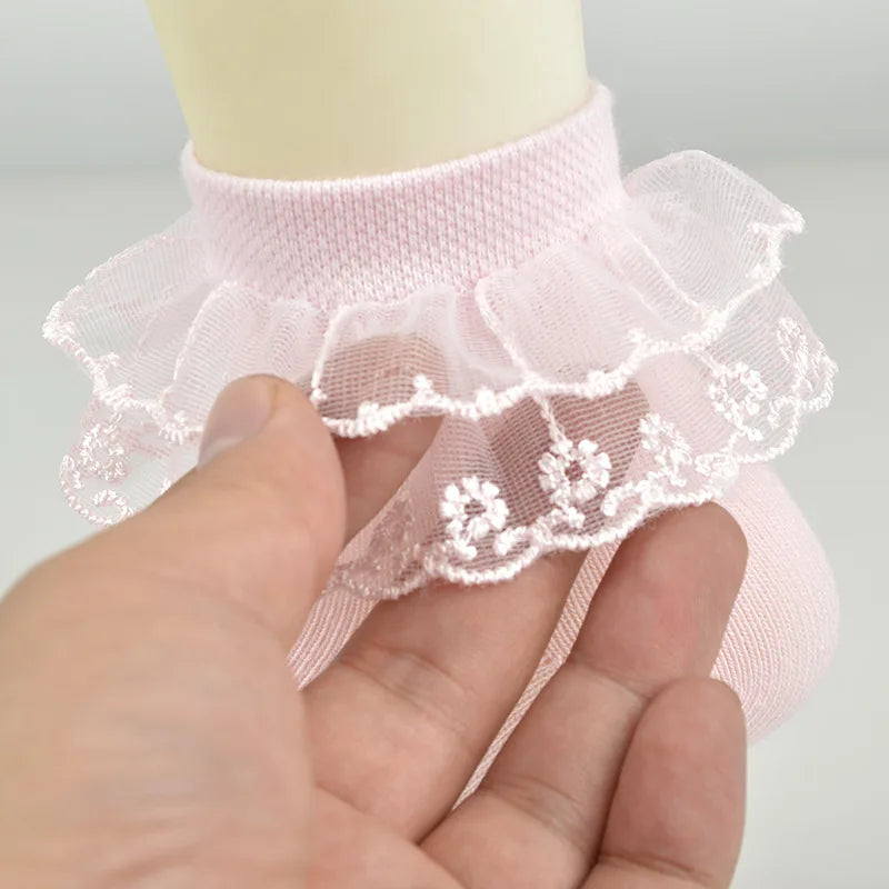 Girls Lace Socks – Cotton Ruffle Princess Ankle Socks, Breathable Mesh, 1-15 Years