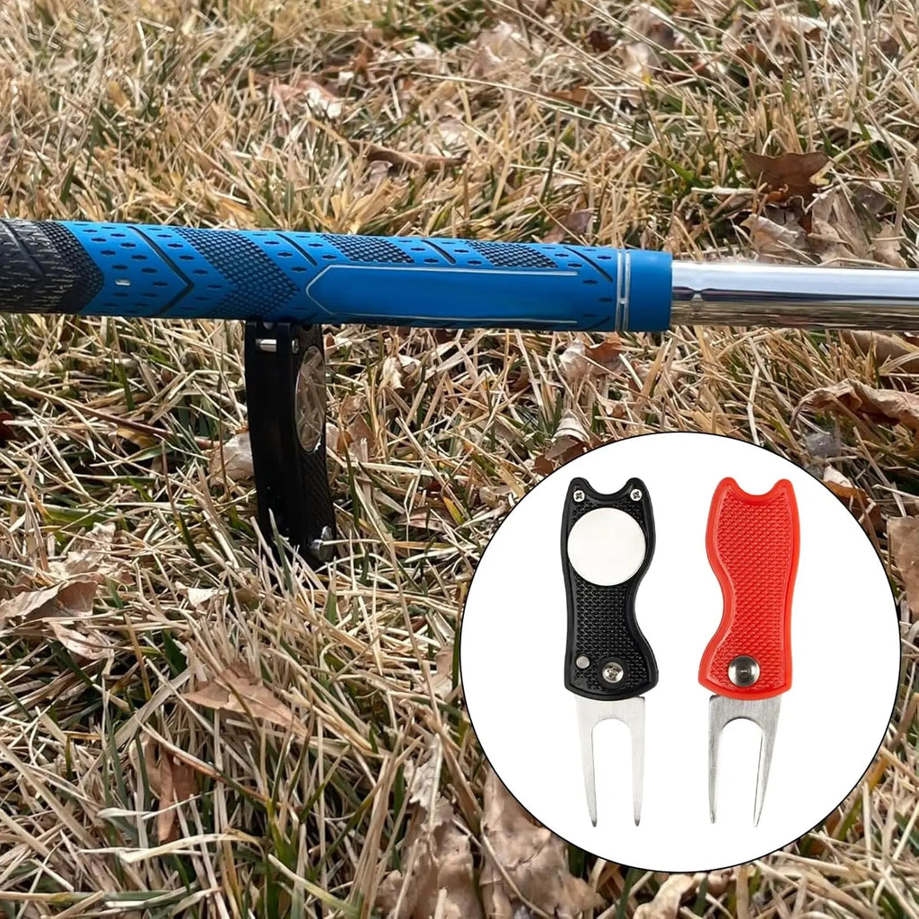 Golf Divot Tool – Foldable Metal Repair Tool with Magnetic Ball Marker