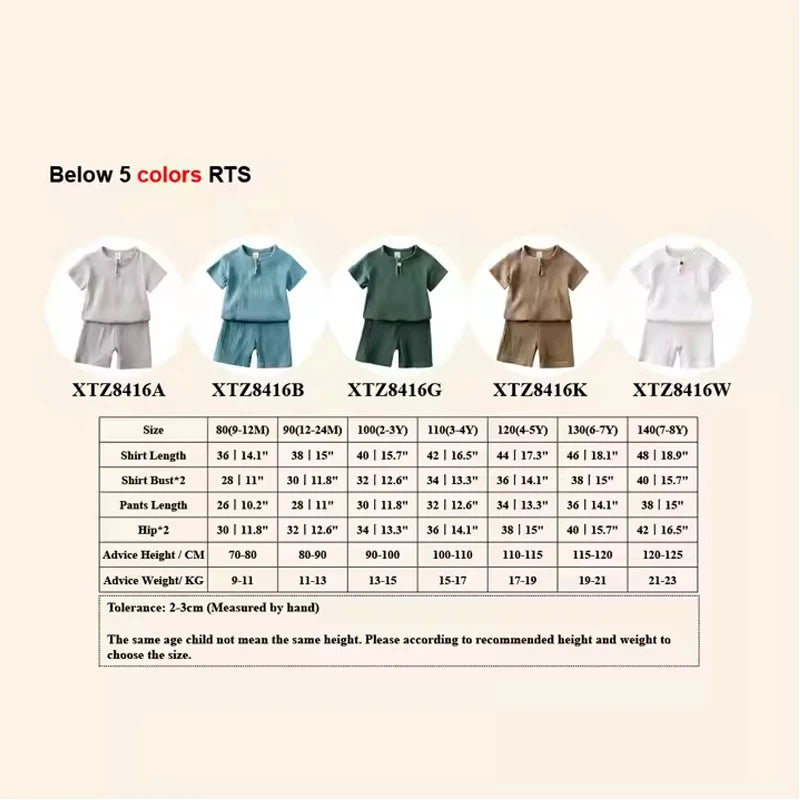 Kids Cotton Linen Outfit Set – 2-Piece T-Shirt & Shorts, Boys & Girls 0-7Y