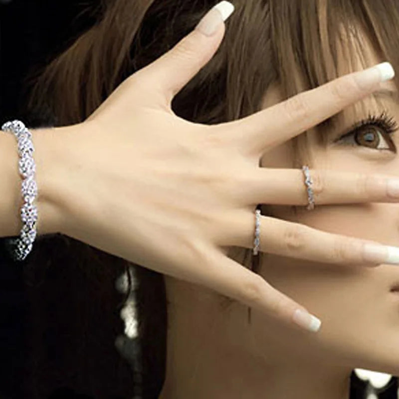 925 Sterling Silver Bracelet – Zirconia Geometric Chain Bangle for Women