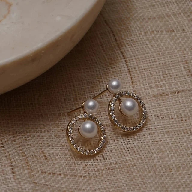 14k Gold Stud Earrings – Zircon Pearl Twist Drop Earrings for Women