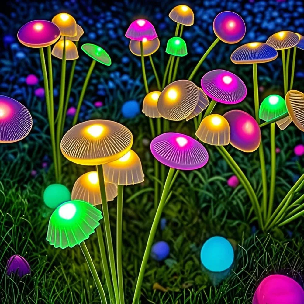 Solar Garden Lights – Dual Mode LED Mushroom & Jellyfish Lights, Waterproof, Warm White & RGB, Pathway & Patio