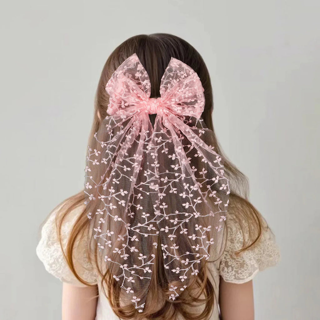 Girls Lace Bow Hair Clip – Embroidered Mesh Hairpin, Princess Hair Accessory