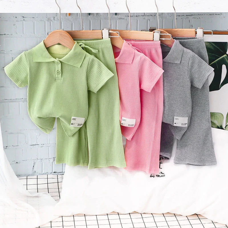 Girls Polo T-Shirt Set – 2-Piece Short Sleeve Tops & Pants Kids Outfit, 2-8 Years