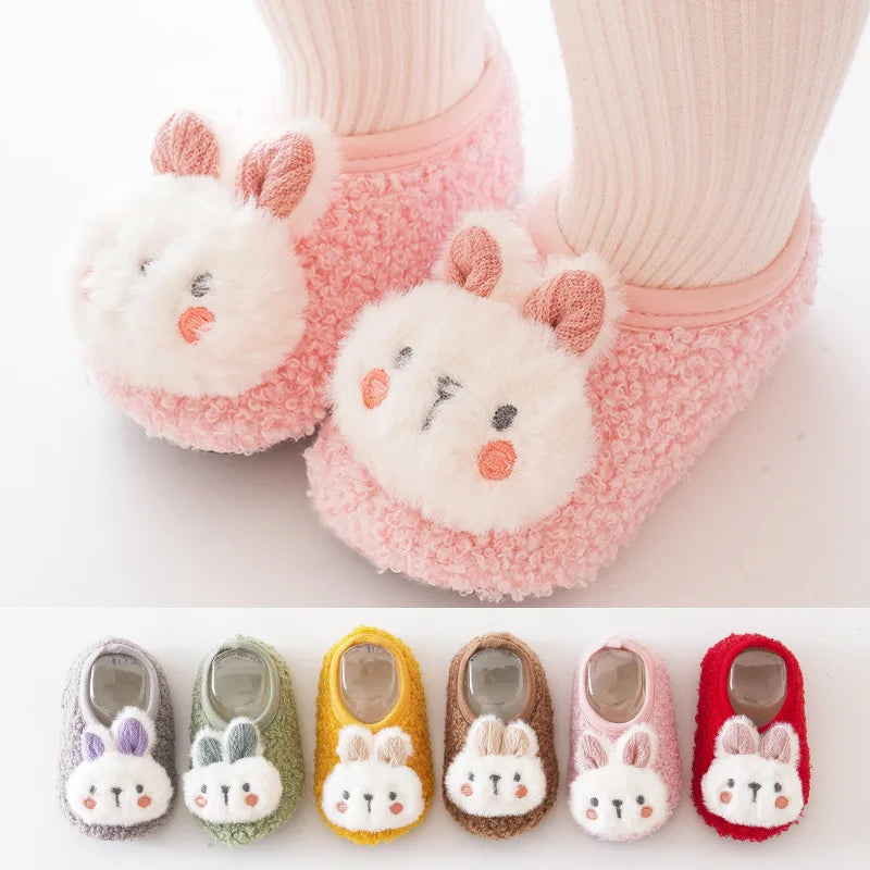 Baby Slipper Socks – Cartoon Rabbit Non-Slip Plush Indoor Floor Slippers, 6M-4Y