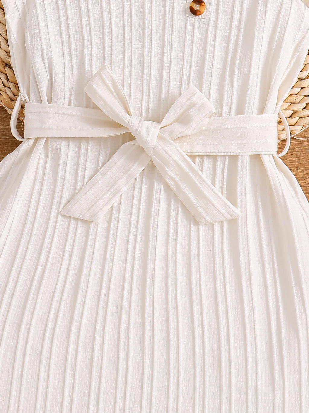 Girls Summer Dress – Round Neck Flutter Sleeve Dress with Satchel, 4-8Y