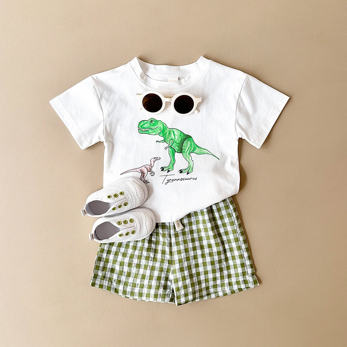 Baby Clothes Set – 2-Piece Dinosaur Print Top & Shorts Outfit for Boys & Girls, Summer