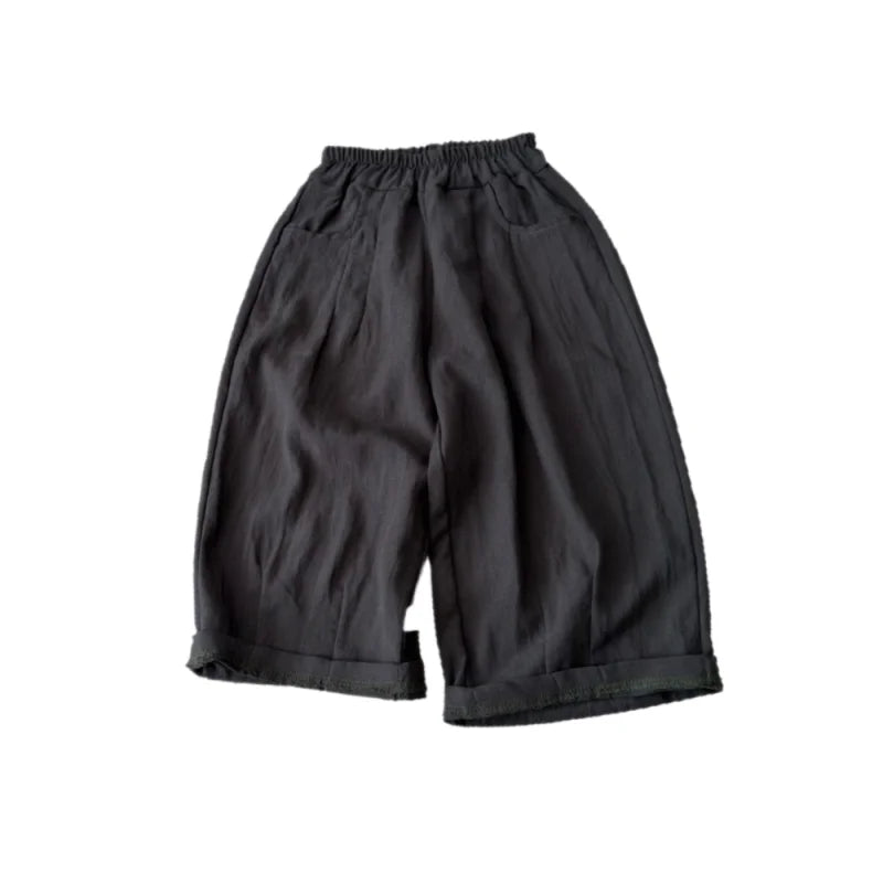 Boys Linen Pants – Elastic Waist Loose Trousers, Korean Style Kids Casual Pants