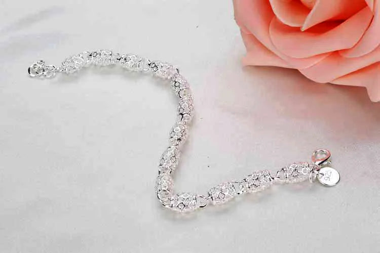 925 Sterling Silver Bracelet – Zirconia Geometric Chain Bangle for Women