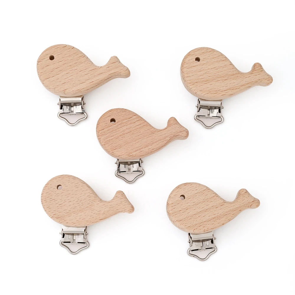 Wooden Pacifier Clips – 5-Pack Beech Teething Dummy Clip Chains for Baby