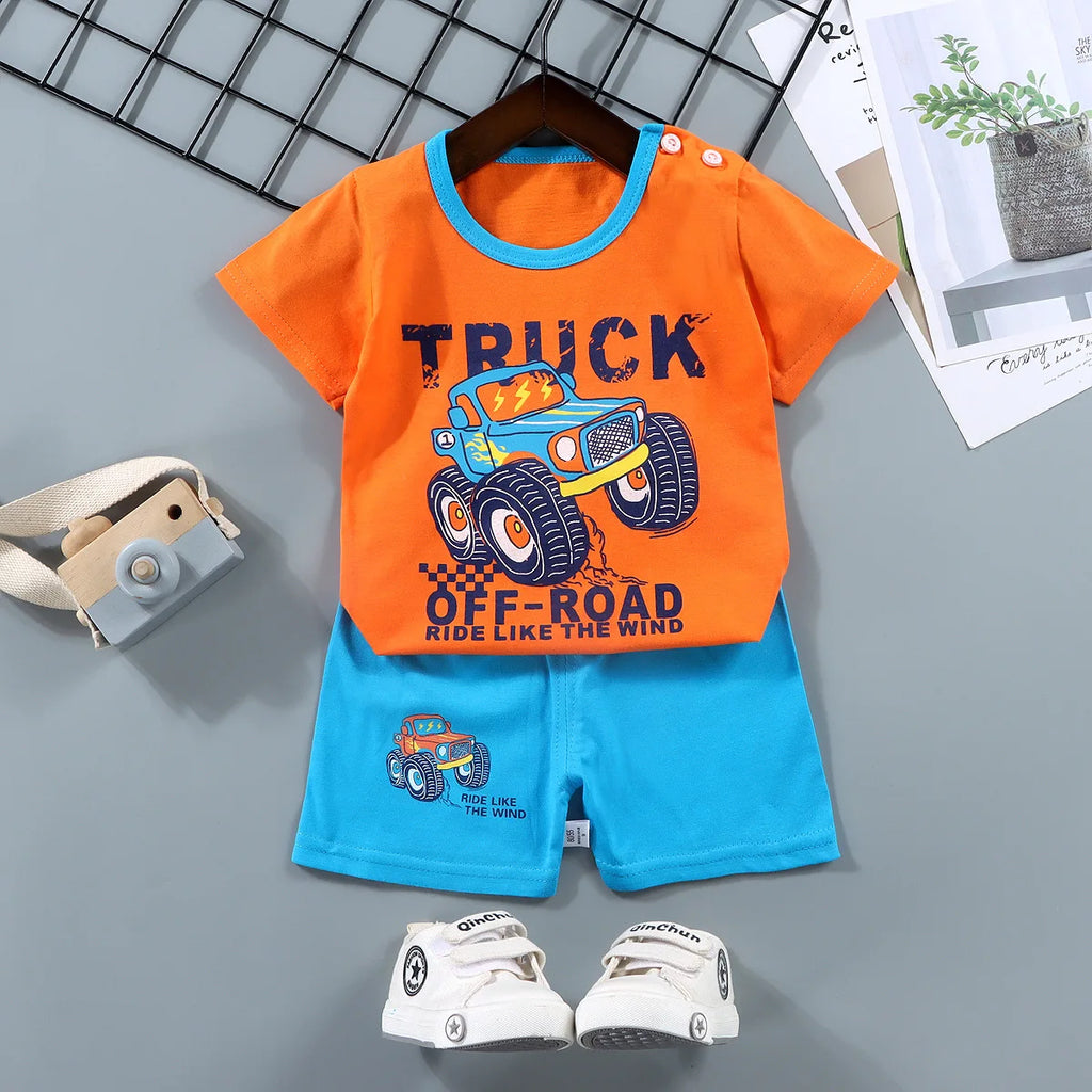 Kids Clothing Set – 2-Piece 100% Cotton Top & Shorts Summer Outfit, 12M-7T