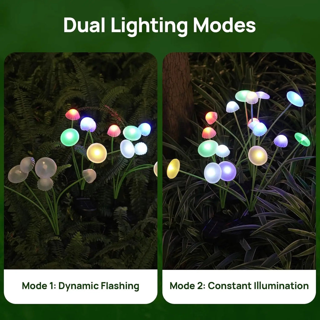 Solar Garden Lights – Dual Mode LED Mushroom & Jellyfish Lights, Waterproof, Warm White & RGB, Pathway & Patio