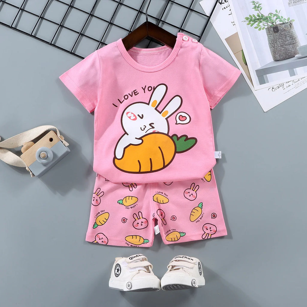 Kids Clothing Set – 2-Piece 100% Cotton Top & Shorts Summer Outfit, 12M-7T