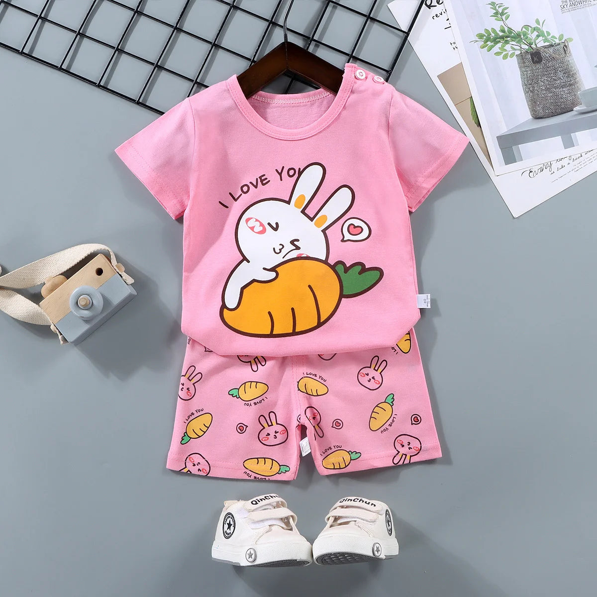 Kids Clothing Set – 2-Piece 100% Cotton Top & Shorts Summer Outfit, 12M-7T