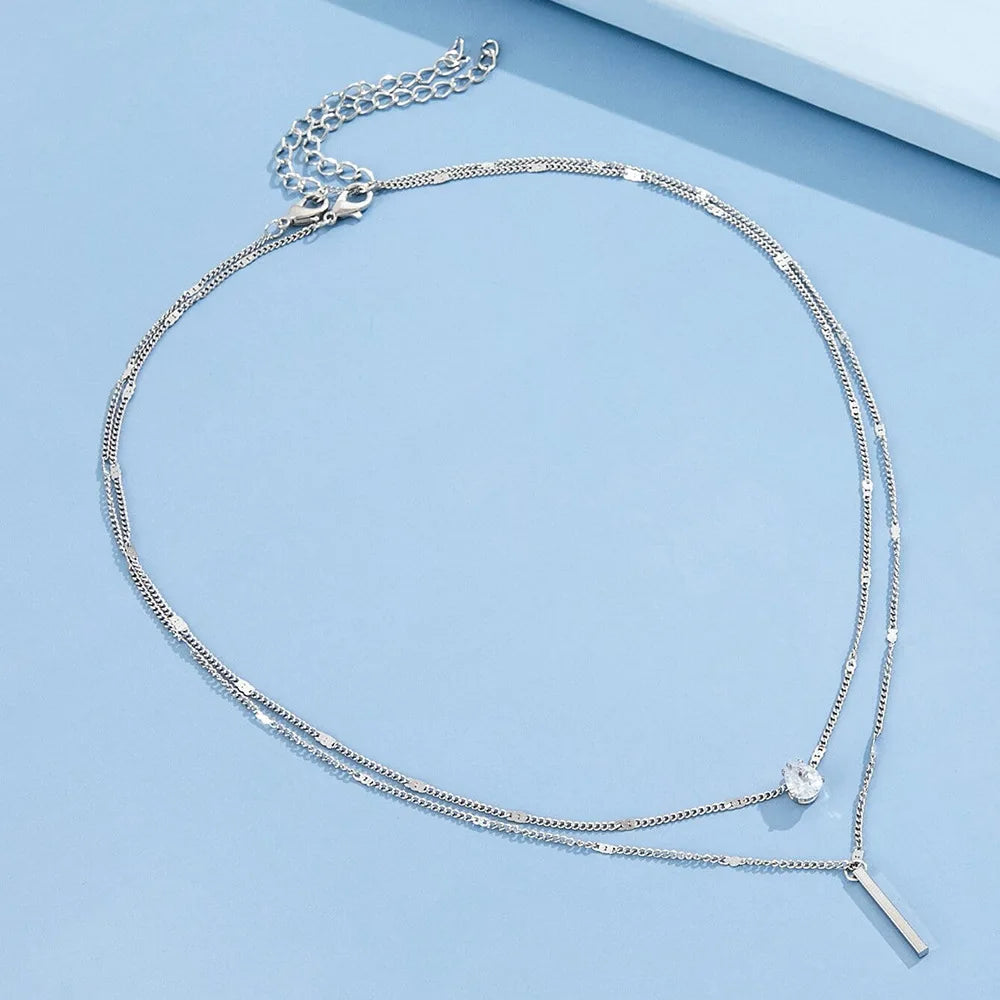 Zircon Pendant Necklace Women's – Multilayer Chain Choker, Fashion Party Jewellery