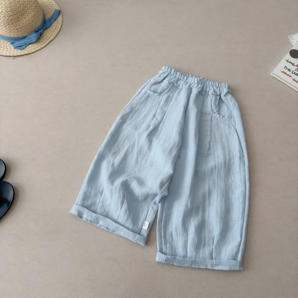 Boys Linen Pants – Elastic Waist Loose Trousers, Korean Style Kids Casual Pants