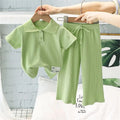 Girls Polo T-Shirt Set – 2-Piece Short Sleeve Tops & Pants Kids Outfit, 2-8 Years