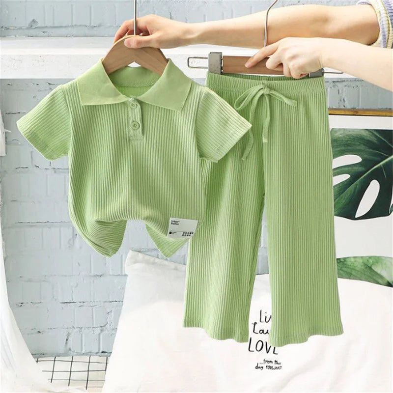 Girls Polo T-Shirt Set – 2-Piece Short Sleeve Tops & Pants Kids Outfit, 2-8 Years