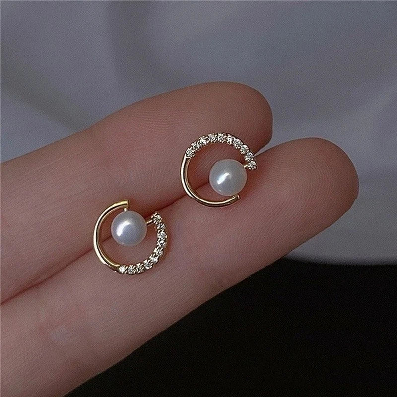 14k Gold Stud Earrings – Zircon Pearl Twist Drop Earrings for Women