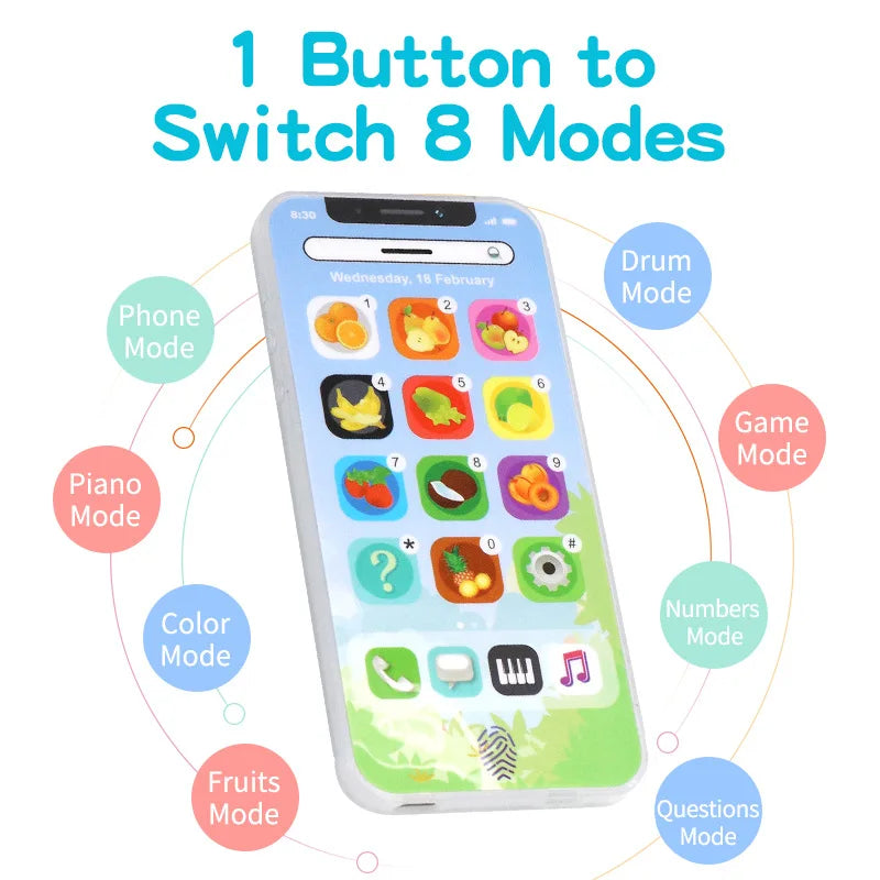 Kids Educational Phone Toy – Toddler Learning Play Phone, Black/White/Green/Purple