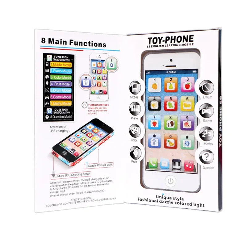 Kids Educational Phone Toy – Toddler Learning Play Phone, Black/White/Green/Purple